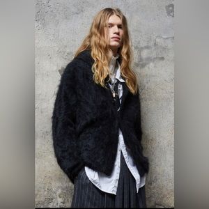 R13 Shawled Cashmere Distressed Edge Cardigan - Black. $1995